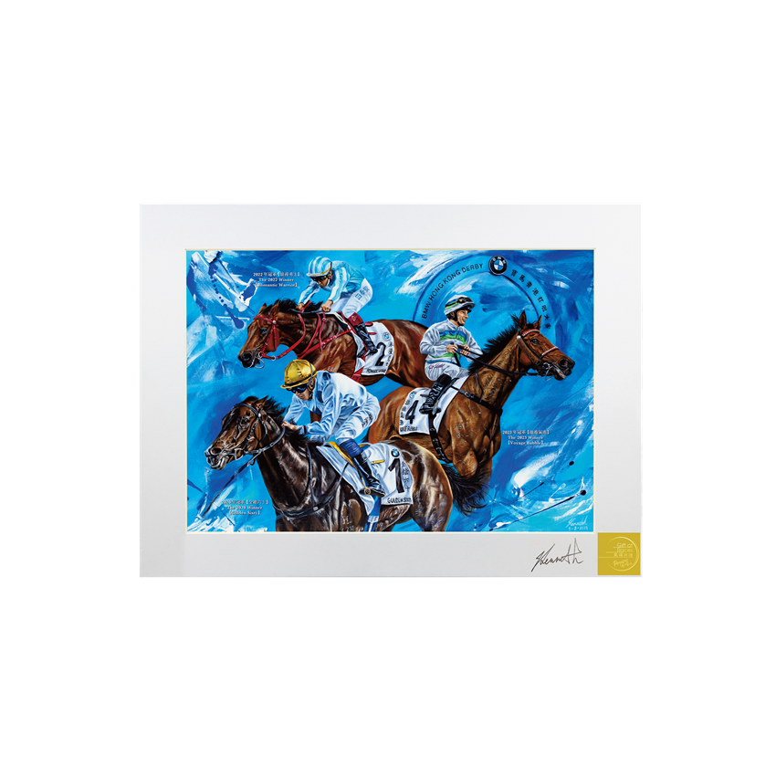 Picture of [Limited quantity of 100pcs] Art Print of The BMW HONG KONG DERBY Winners : Voyage Bubble (2023) /Romantic Warrior(2022) / Golden Sixty (2020) [ White Paper Frame]